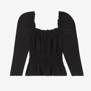 Express Black Smocked Puff Sleeve Top NWT